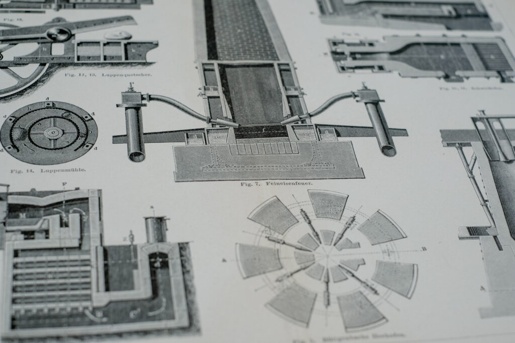 Iron Production Machinery — Original Lithograph, 1890