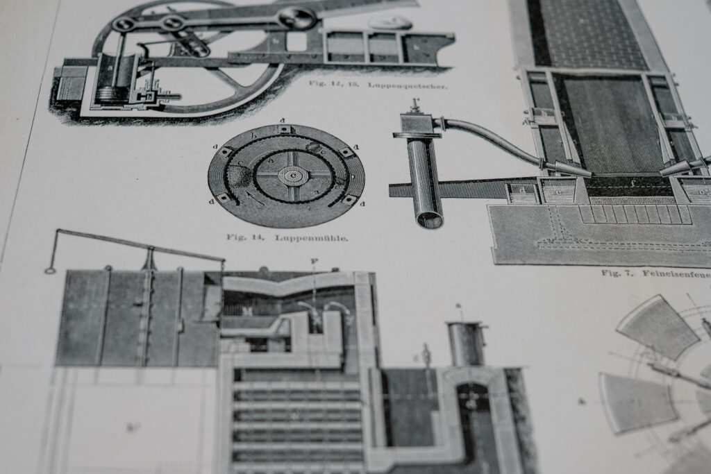 Iron Production Machinery — Original Lithograph, 1890